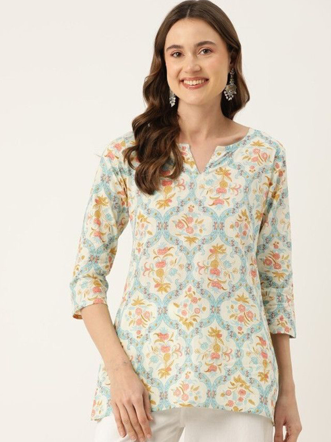 flipFabric Floral Printed Notch Neck Straight Kurta