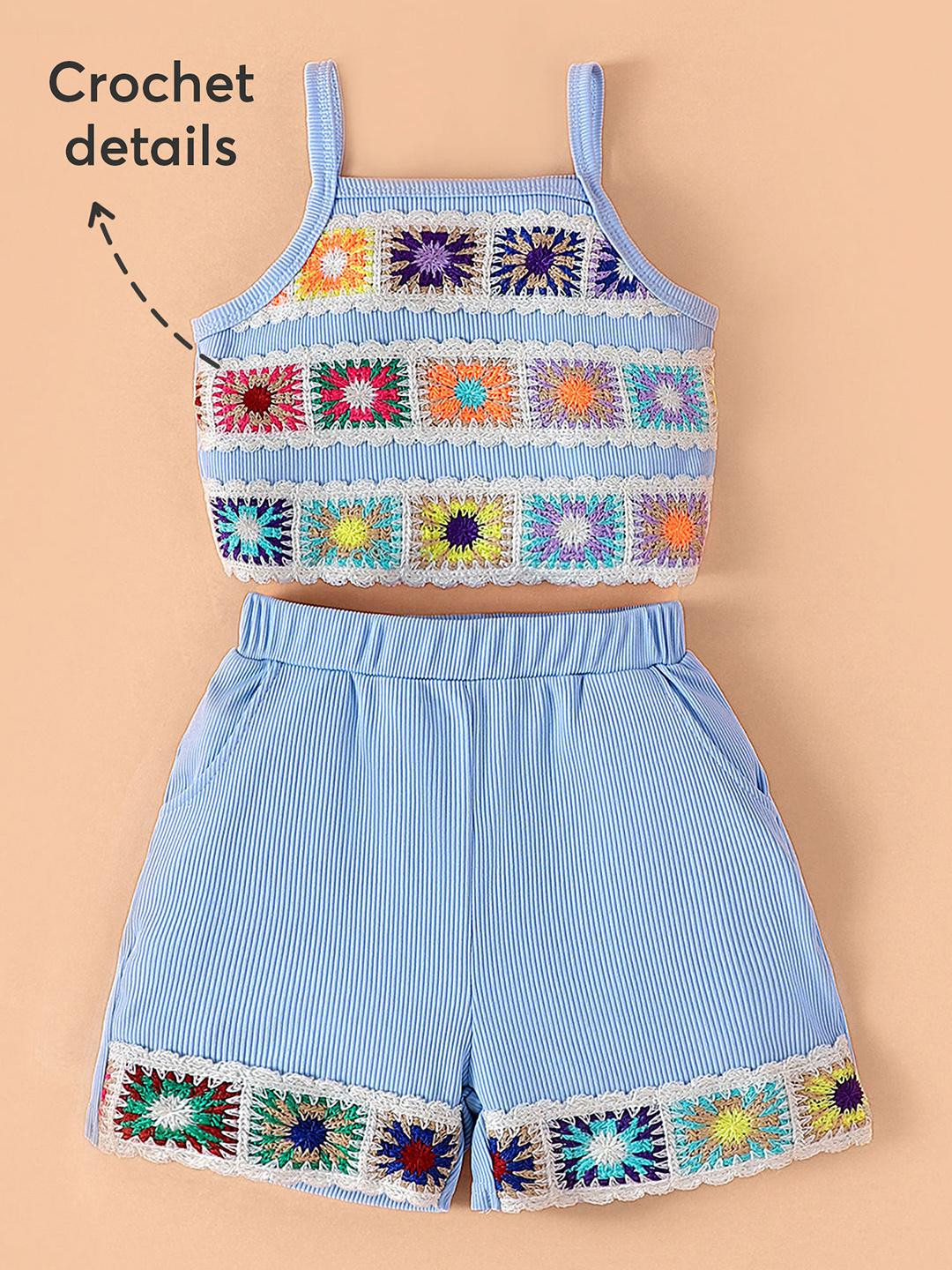 2-Pc Crochet Blouse & Shorts