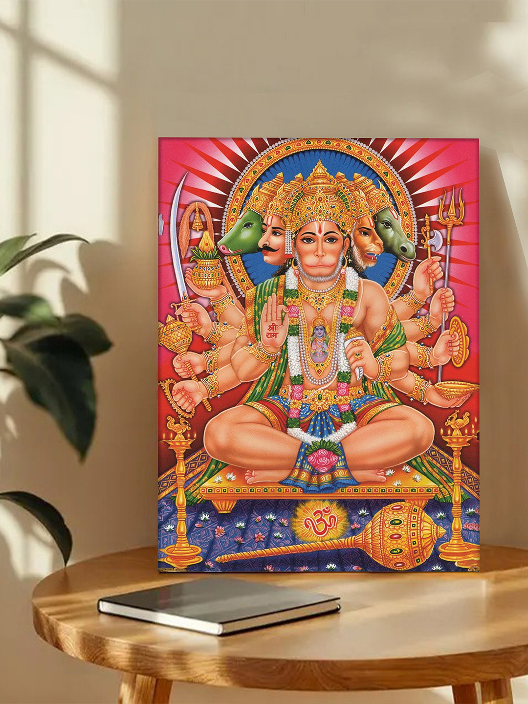 Art Street Pink & Green Lord Panchmukhi Hanuman Printed Canvas Wall Art