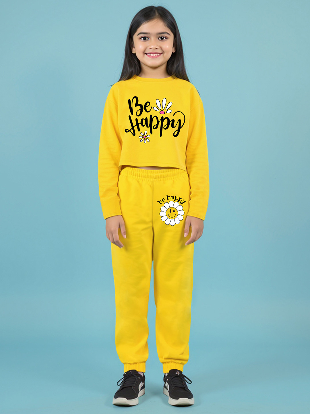 YK X Trampoline Girls Tyopgraphy Printed Round Neck Crop Top With Joggers