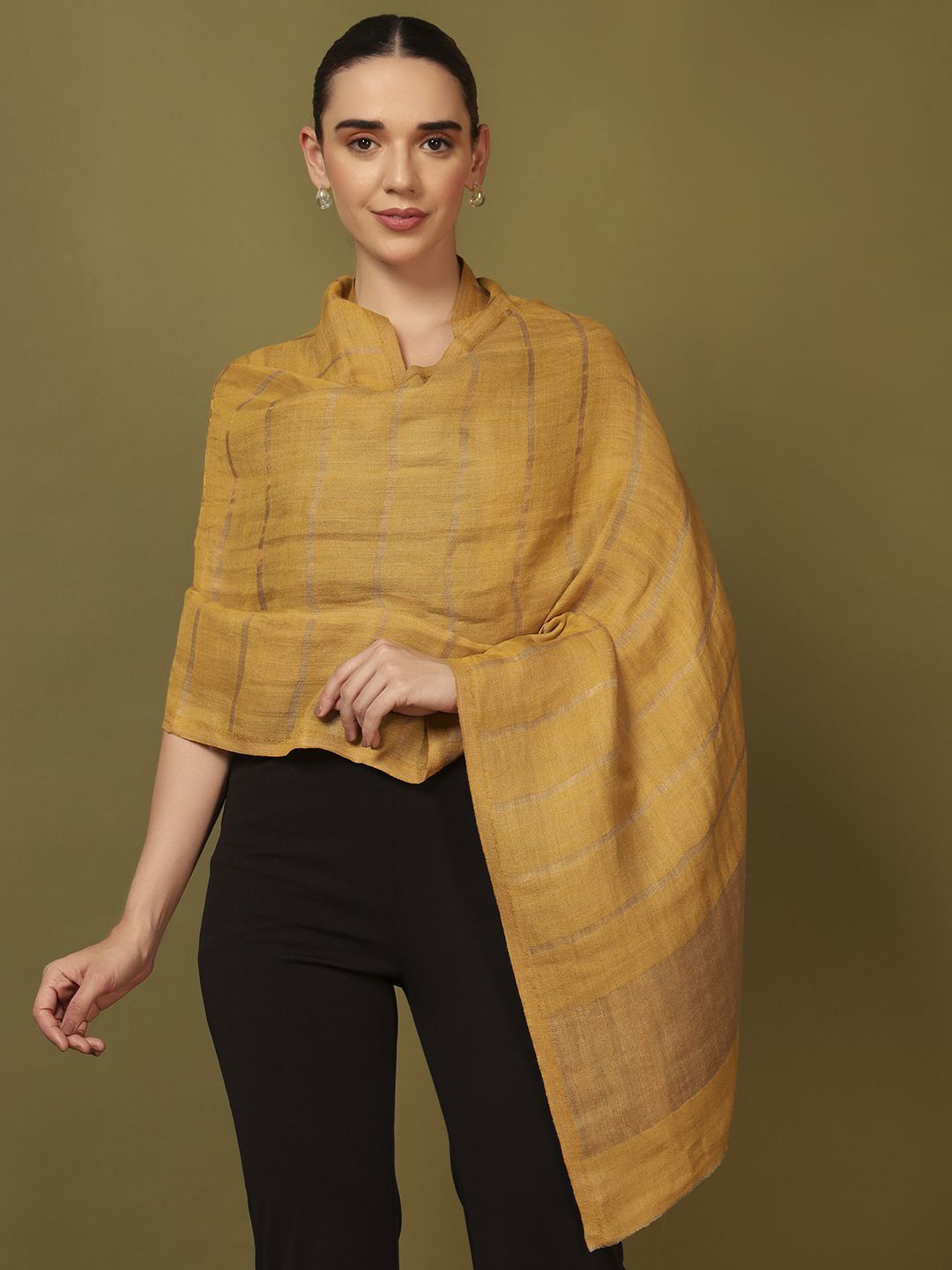 Pashmoda Reversible Gulzarim Fine Wool Checked Woven Design Shawl