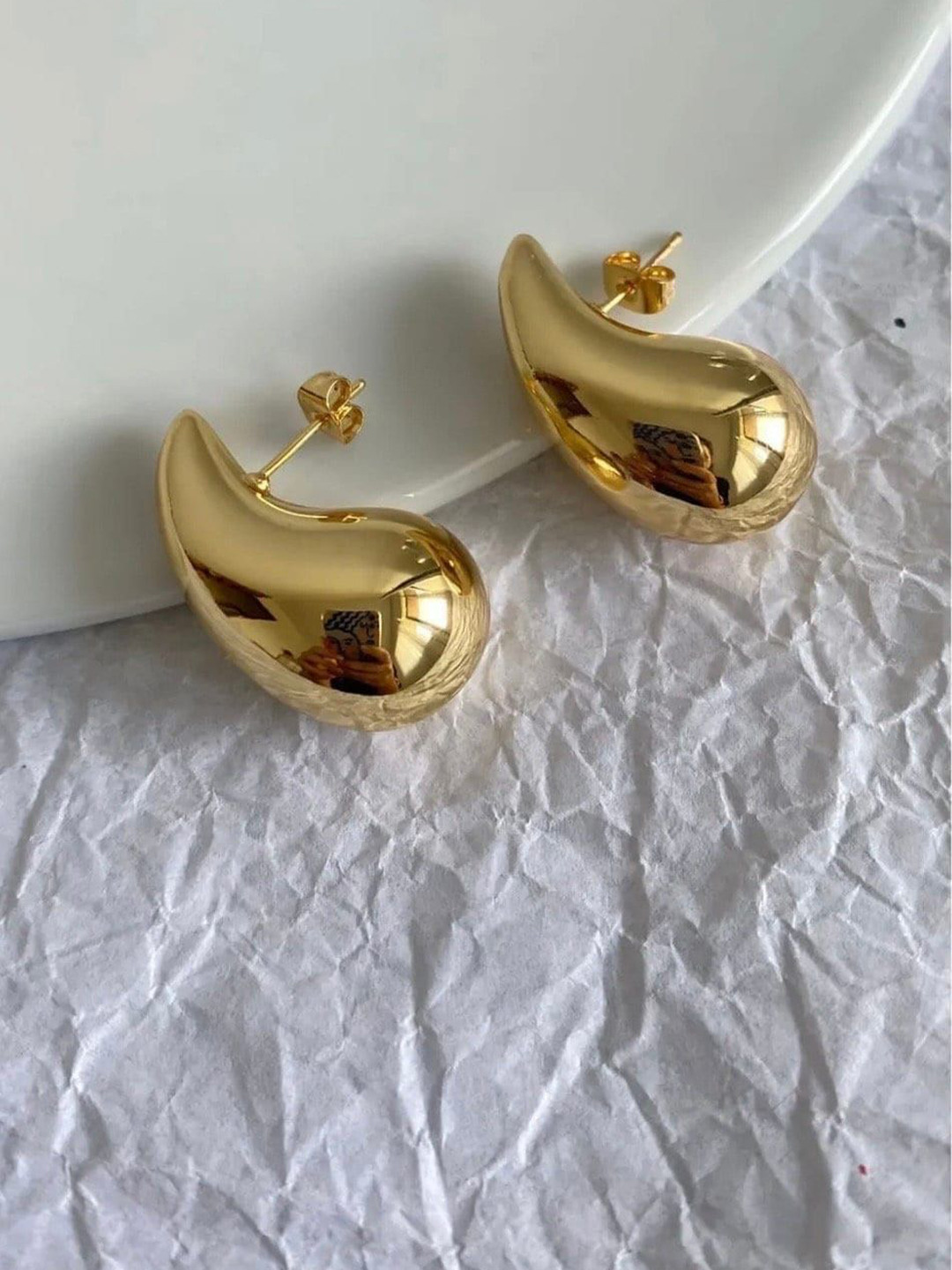 JHUMKA TREND Stainless Steel Gold-Plated Teardrop Shaped Studs