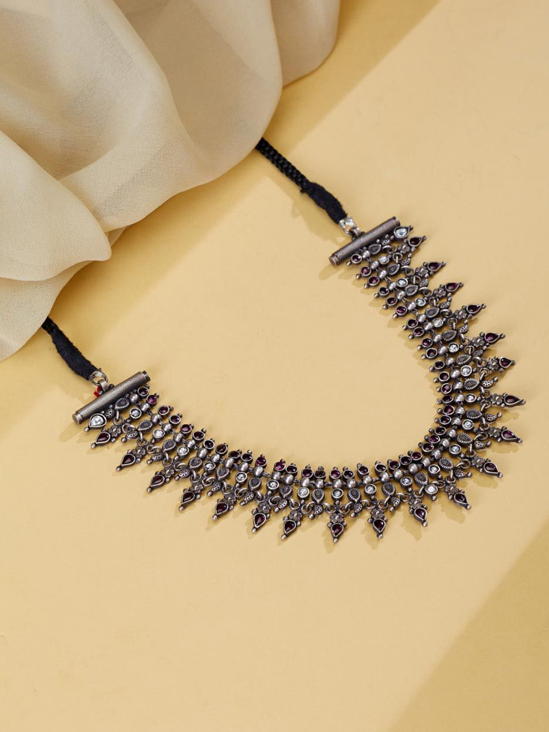 Fabindia Silver Artificial Stones Studded Short Necklace