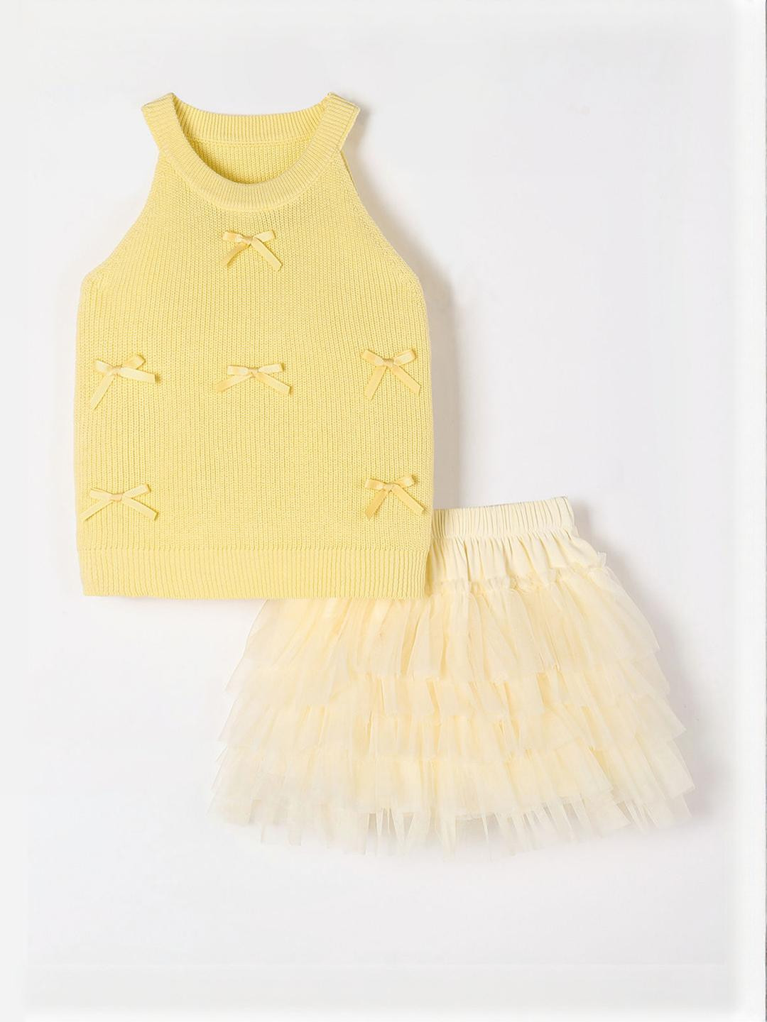 2-Pc Bow Applique Knit Skirt Set