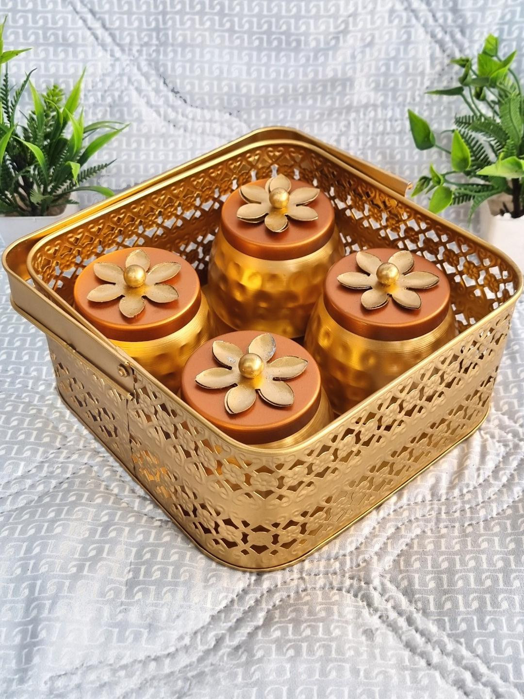 DIWAM HANDICRAFTS Gold Decorative Multi-Utility Jar