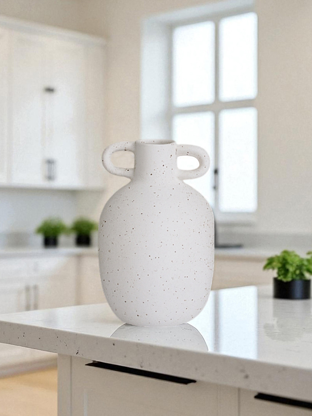 AARVI DECOR STUDIO White Vertical Channel Tufting Ceramic Amphora Shaped Vase