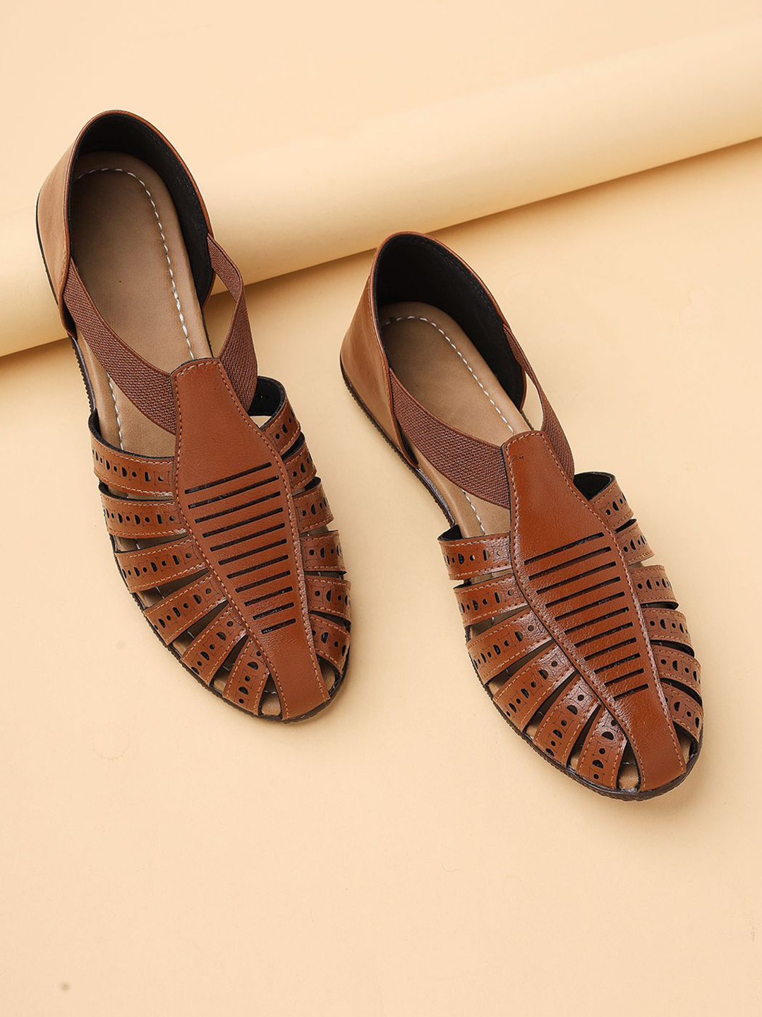 V-WALK Women Traditional Gladiators with Laser Cuts Flats