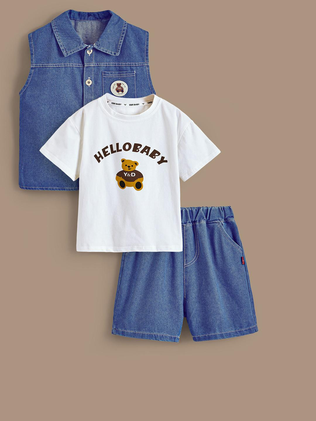 3-Pc Hello Baby Bear Shorts Set