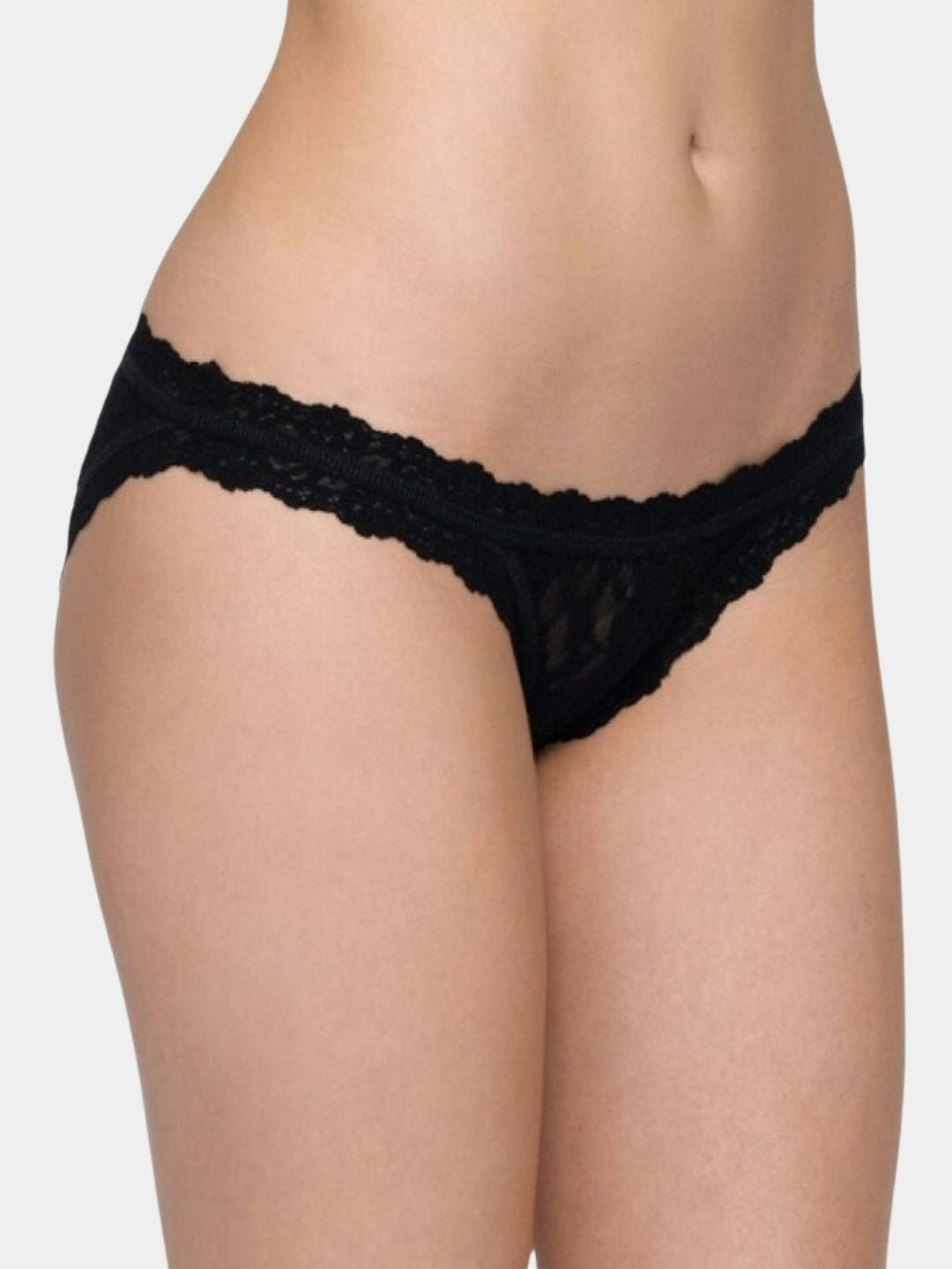SweetFlirt Women Set of 2 Black & Turquoise Blue Lace Hipster Panty