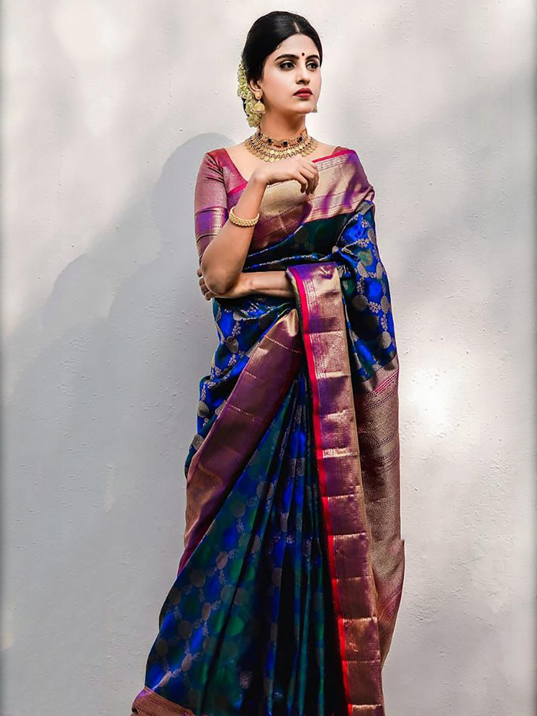 Woven Blue Designer Banarasi Silk Blend Saree