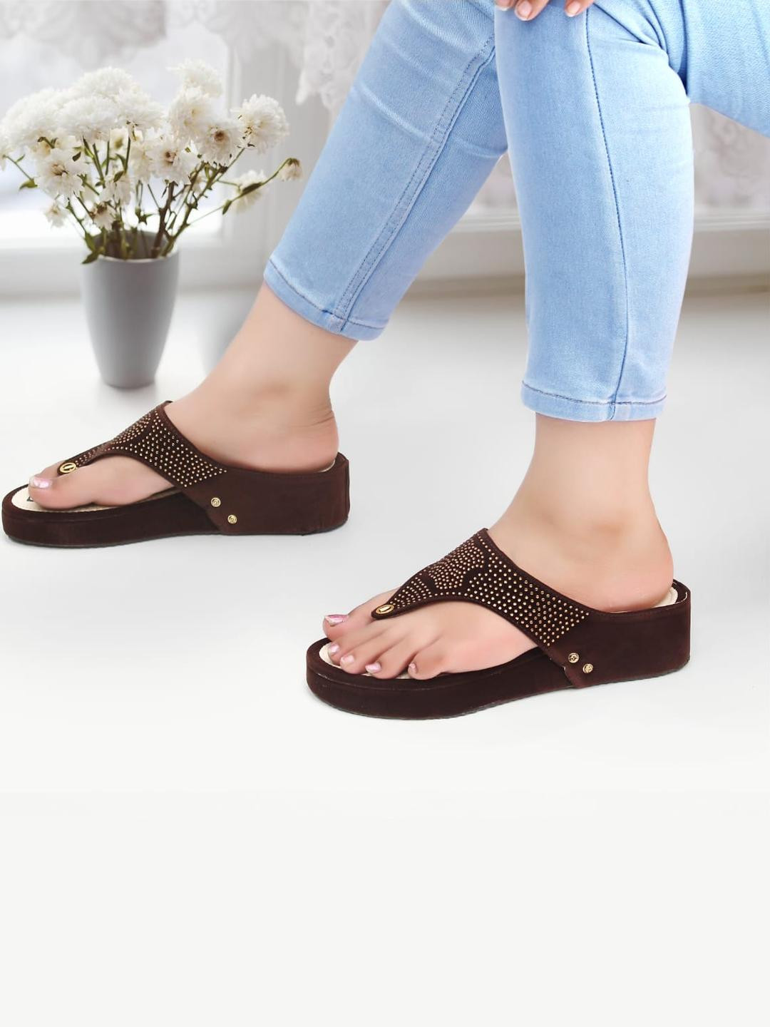 TODRIA Women Black Open Back Platform Sandals