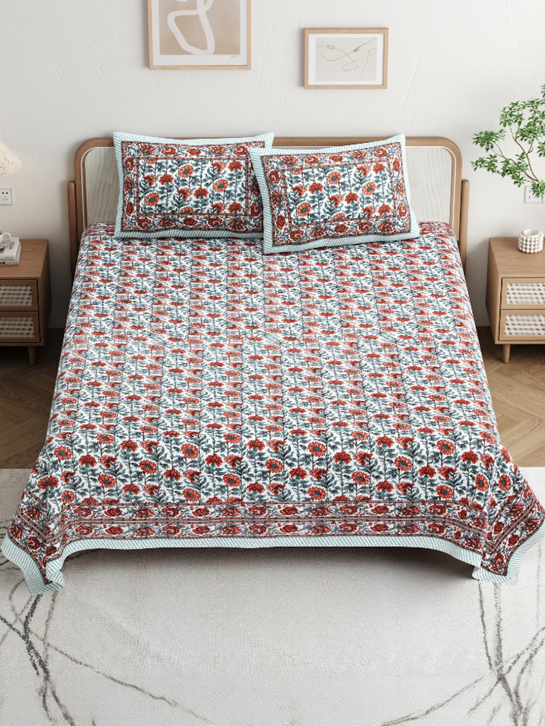 Shubastik 210 TC Pure Cotton King Size Bedsheet With 2 Pillow Covers (Size-90 X 108 Inch)