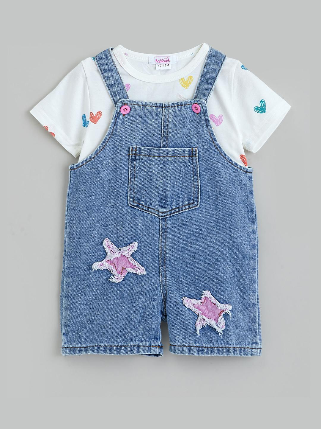 2-Pc Heart Print T-shirt & Dungaree