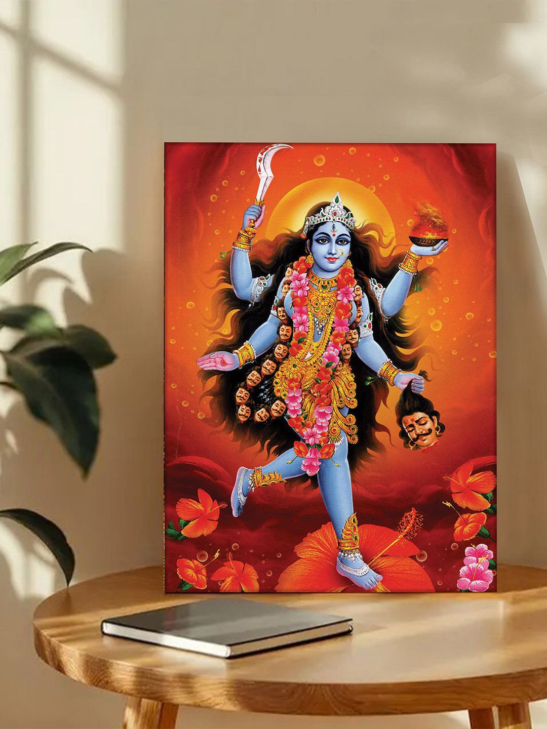Art Street Orange Colored & Black Devi Kali Printed Canvas Wall Art