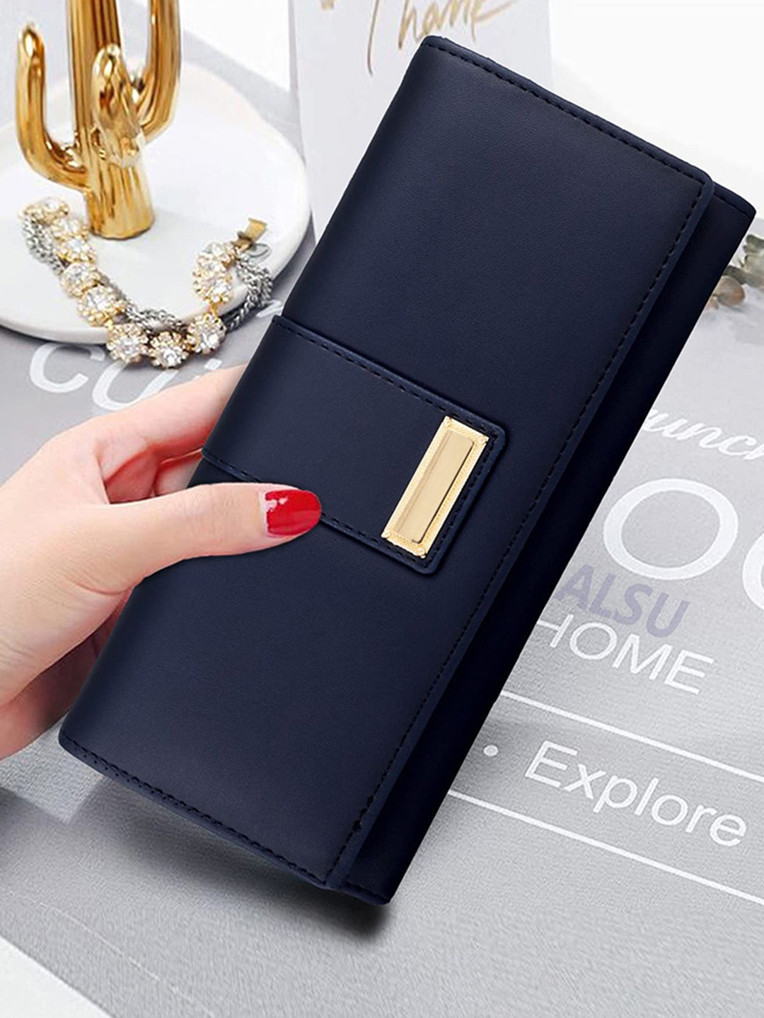 ALSU Women Solid Clutch Style Envelope Wallet