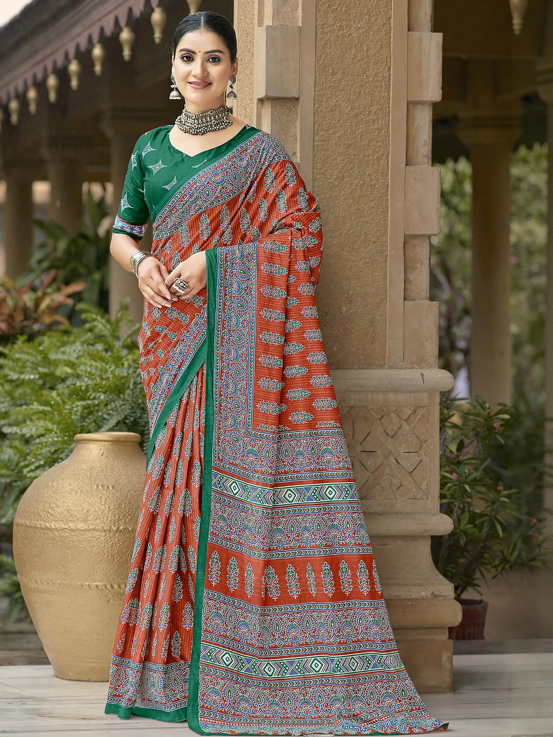 Woven Red Designer Cotton Saree