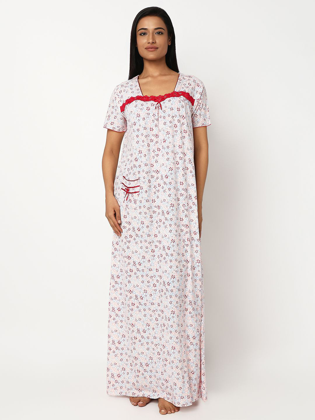 Juliet Floral Printed Short Sleeves Maxi Nightdress