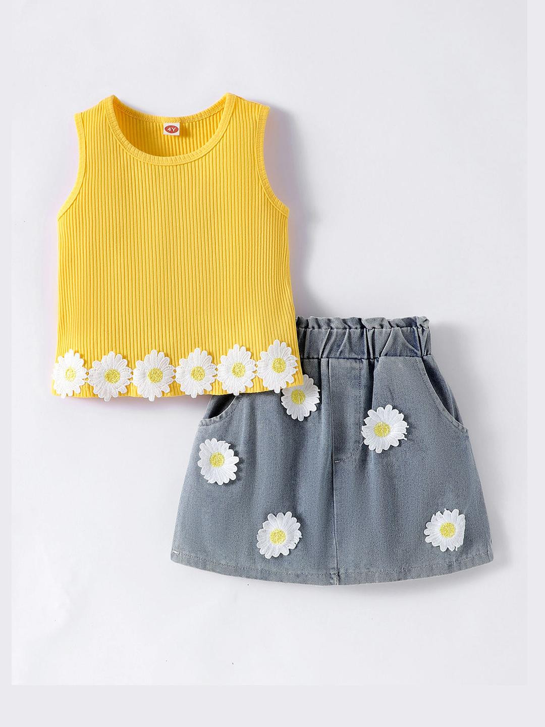 2-Pc Daisy Bloom Blouse & Skirt