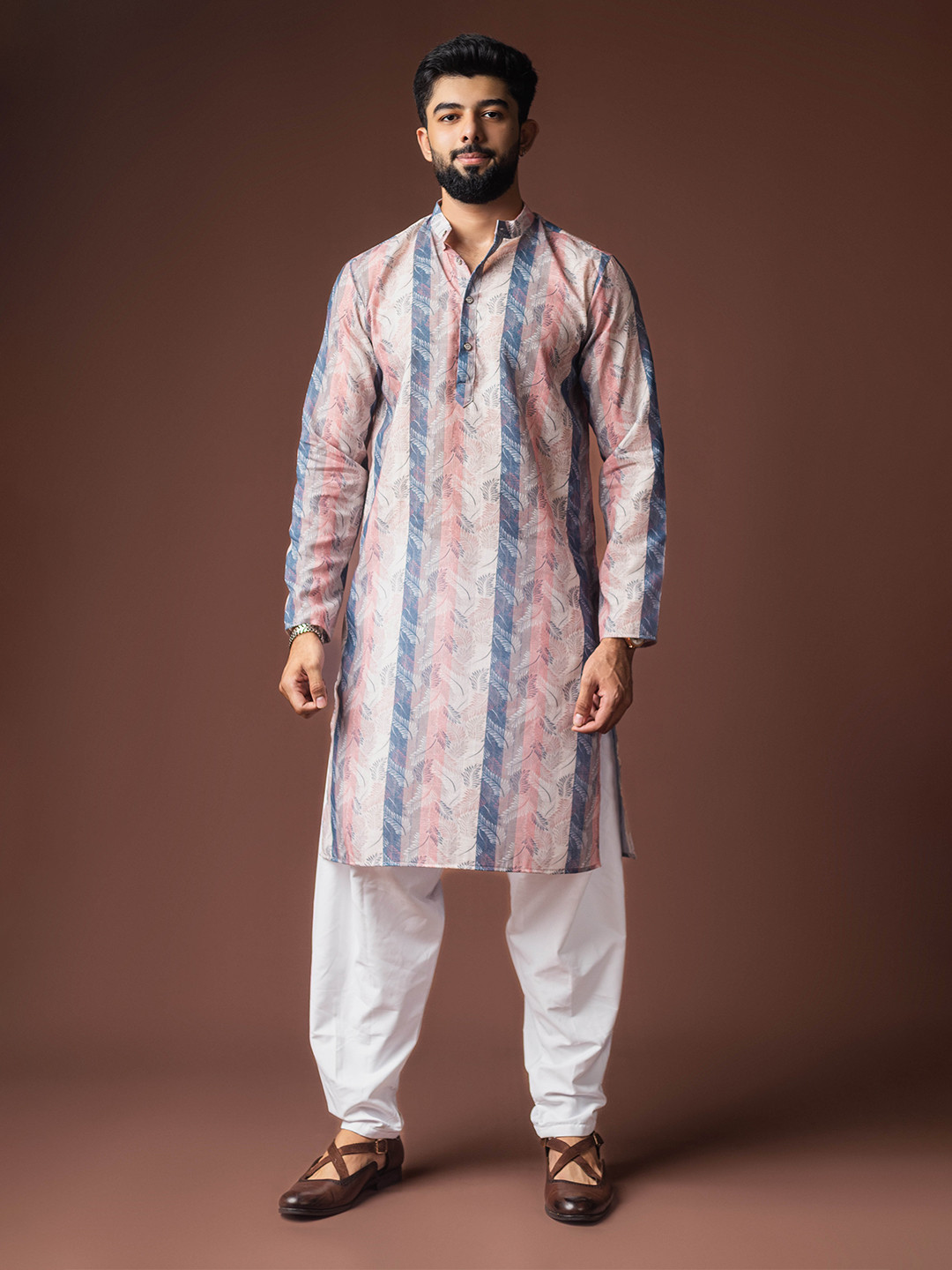 Rawayi Men Ethnic Motif Printed Long Sleeve Straight Kurta