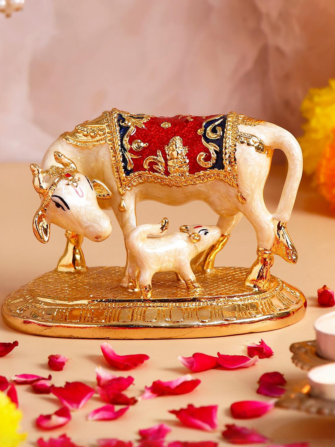 Archies Golden Embellished Vastu Kam Dhenu Cow with Calf