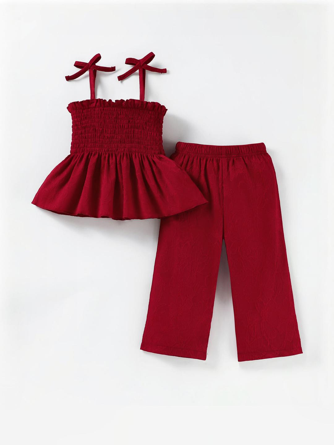 2-Pc Shirred Blouse & Pants