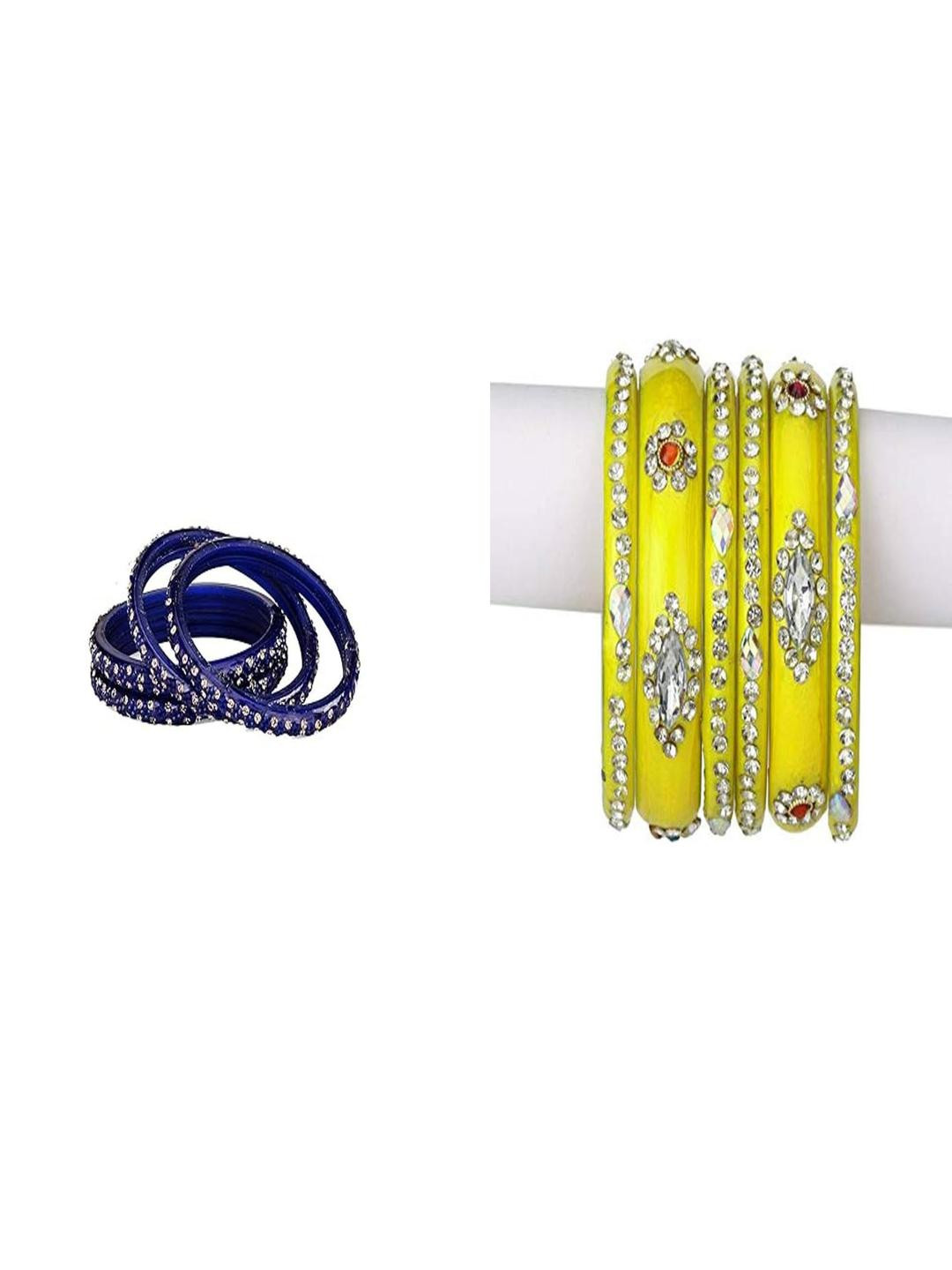 SOMIL Women Pack Of 2 Blue And Yellow Glass Ethnic Handcrafted Traditional Bangle