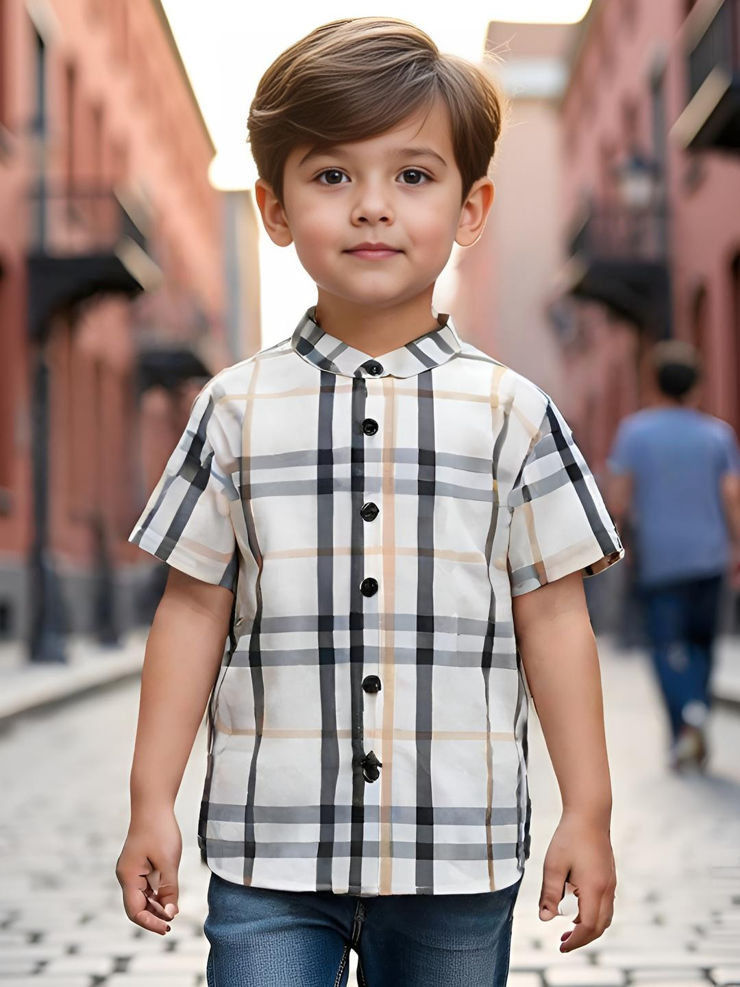 KIDGARB Boys White & Black Checked Casual Shirt