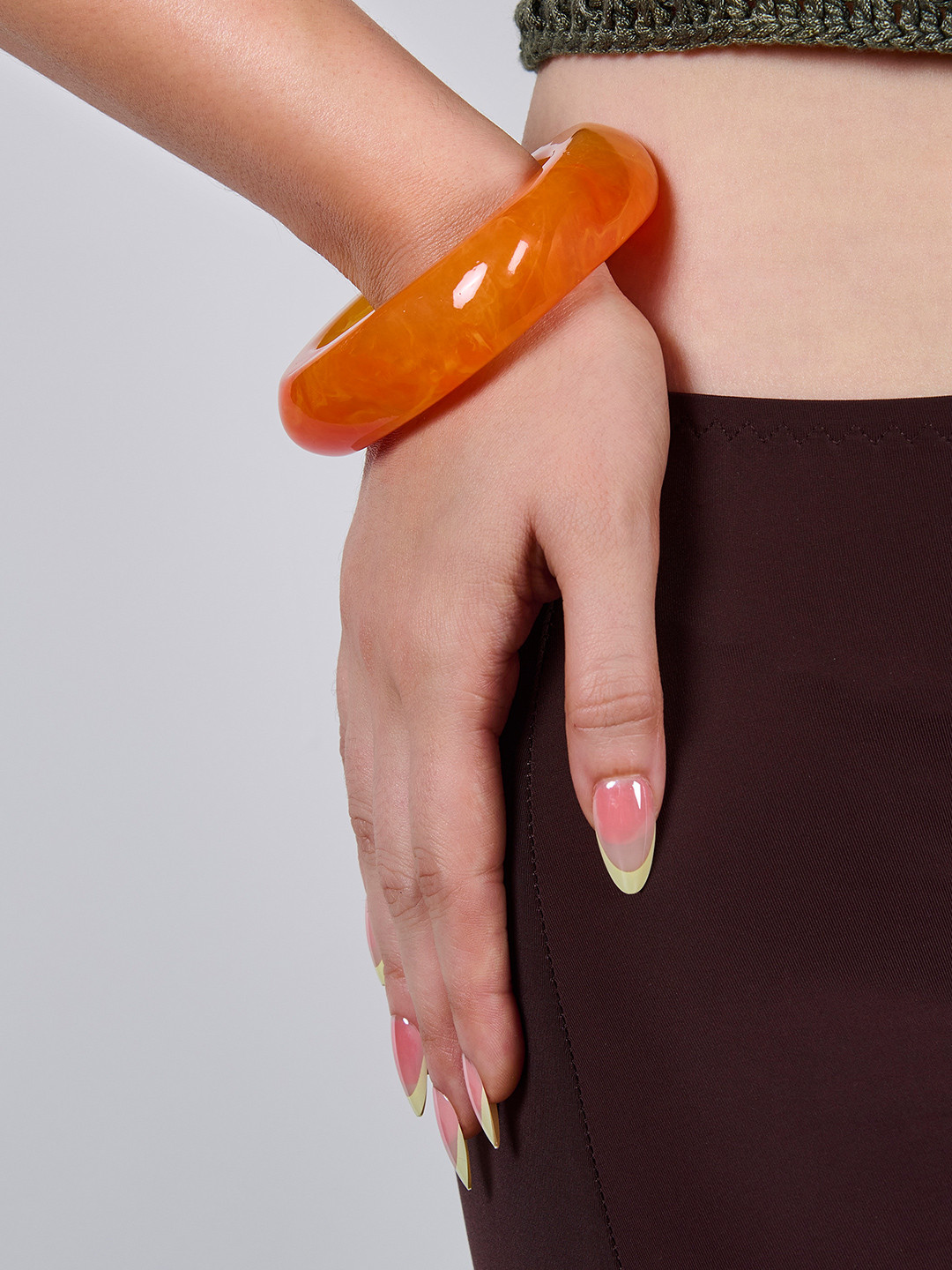 AQUASTREET Chunky Wide Edge Rounded Square Polygonal Orange Acrylic Bangle