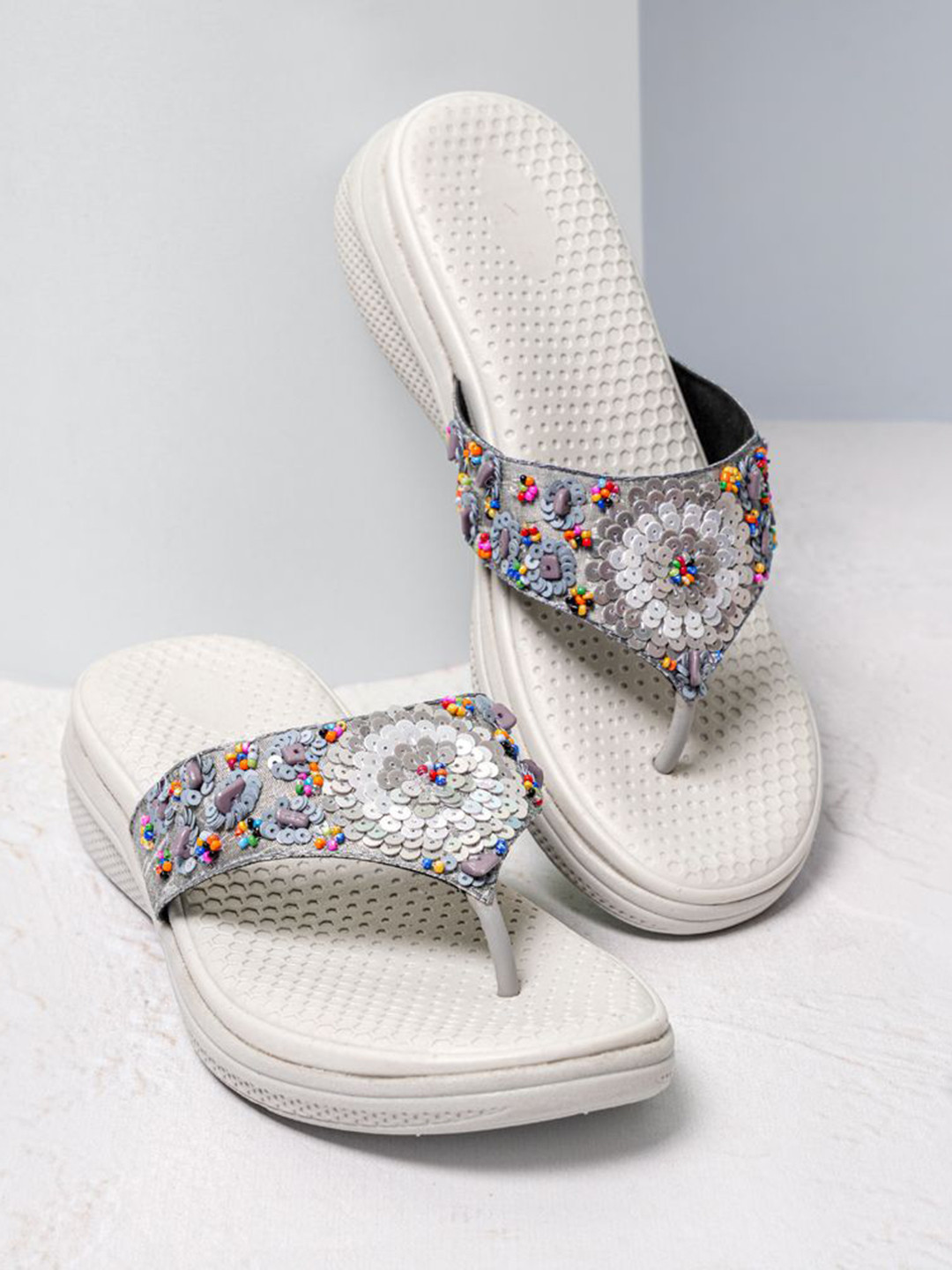 Indifeet Women Embellished Ethnic and Comfortable Oppen Toe Thong Platform Sandals