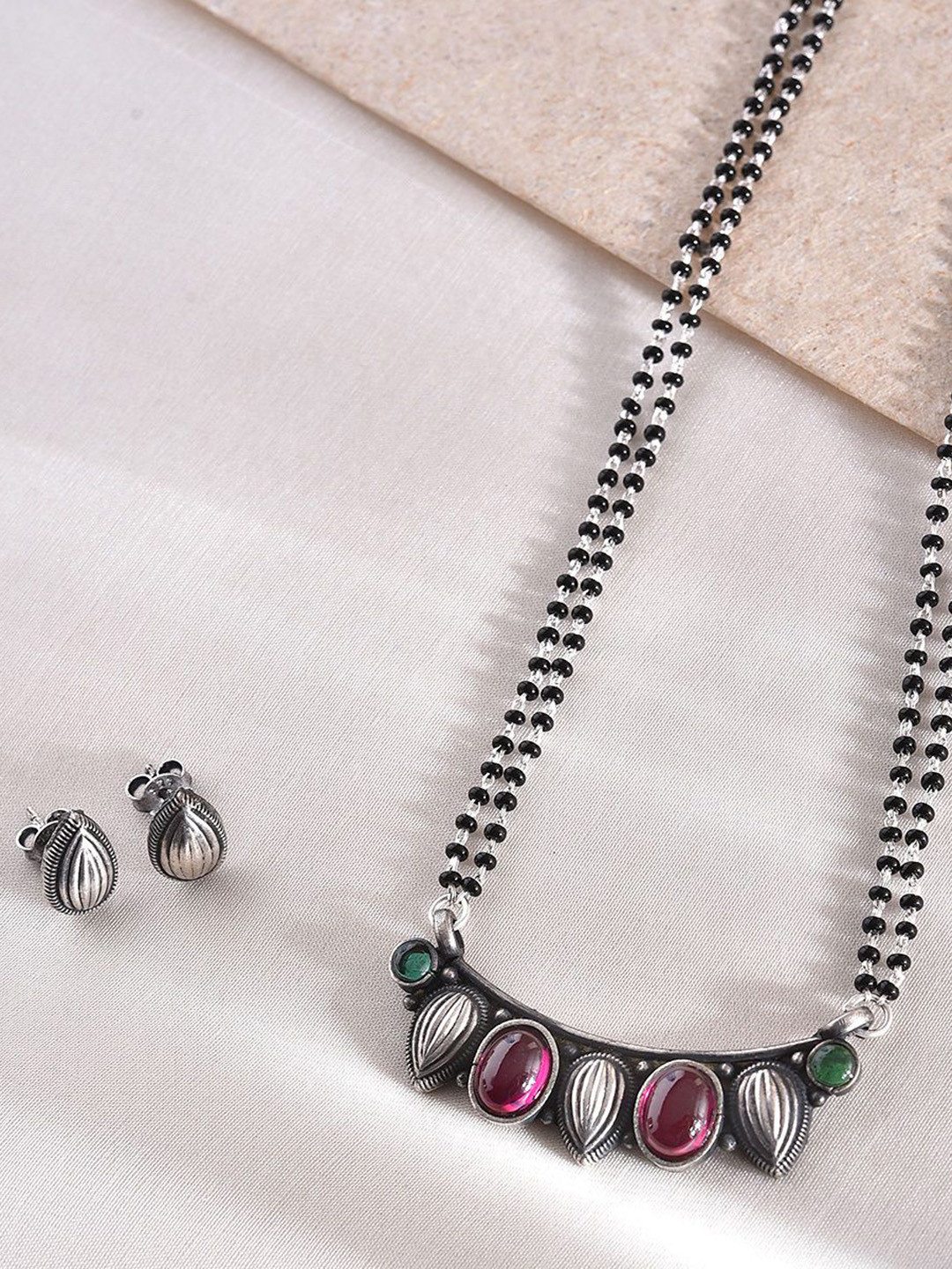 JAYPORE Women Silver Mangalsutra with Ear Rings