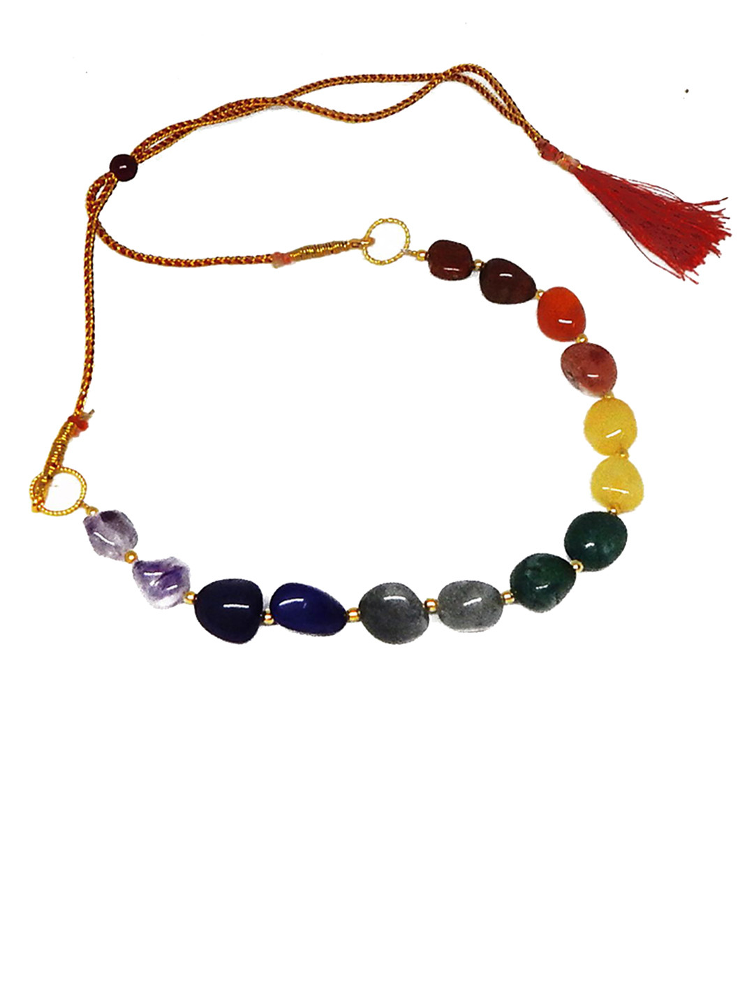 Jaya Vision Jewelry Gold-Plated Gemstone Tumble 7-Chakra Choker Necklace