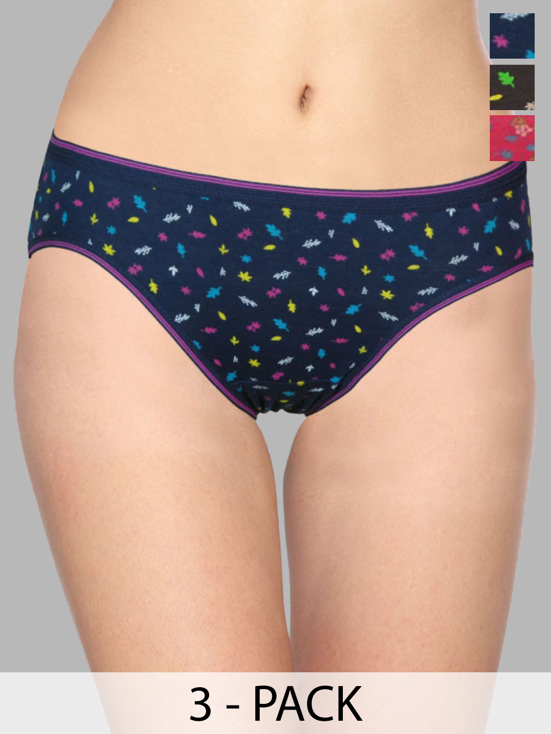 Daisy Dee Women Pack of 3 Assorted Cotton Mid Rise Hipster Briefs