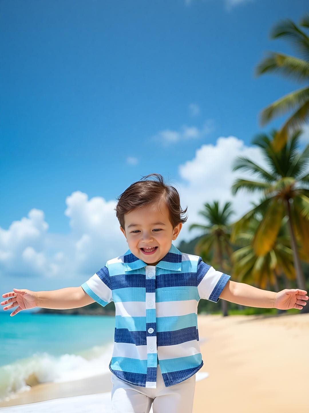 KIDGARB Boys Blue & White Horizontal Stripes Casual Shirt