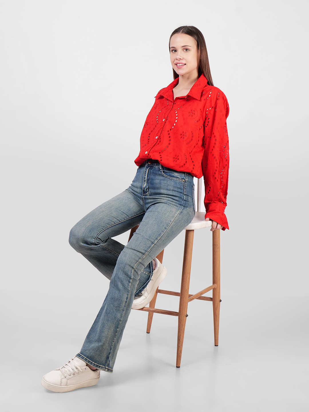 DRIRO Women Classic Fit Solid Spread Collar Cotton Casual Shirt