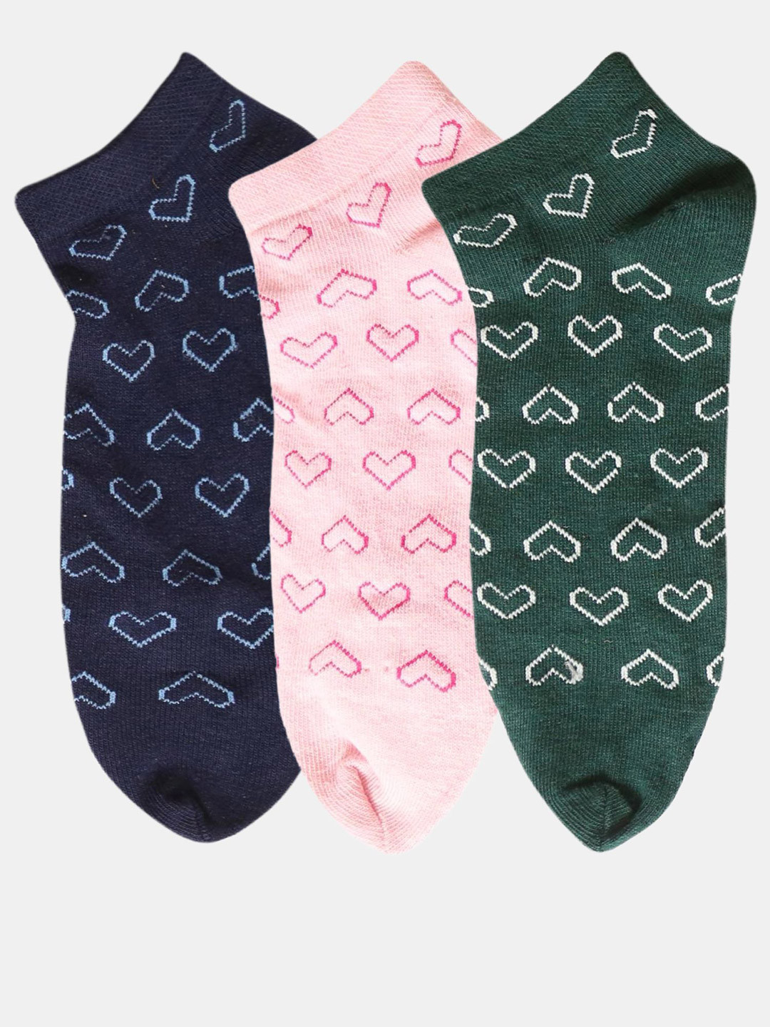 N2S NEXT2SKIN Women Pack Of 3 Sneaker Length Solid Color Heart Pattern Cotton Thumb Socks