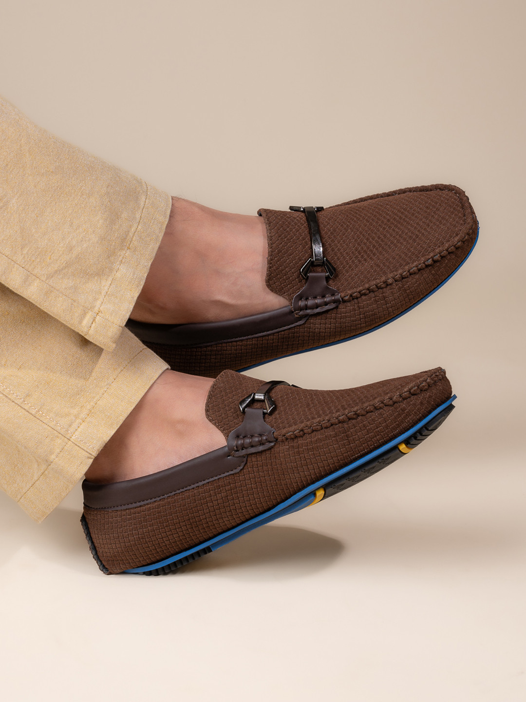 Alberto Torresi Men Woven Design Square Toe Loafers Casual Shoes with Buckles