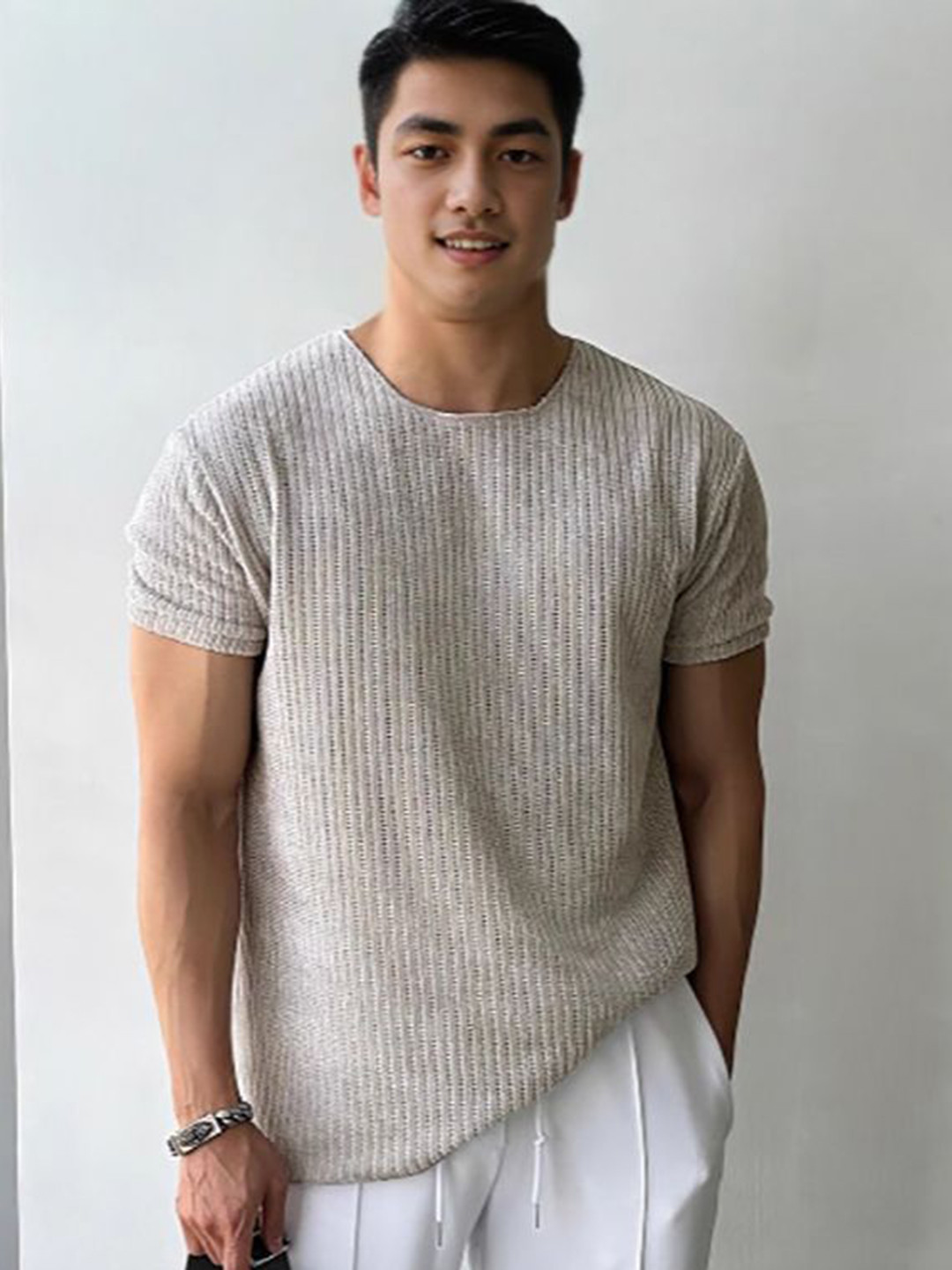 StyleCast Men Apricot Round Neck Short Sleeves Solid Regular Fit T Shirt