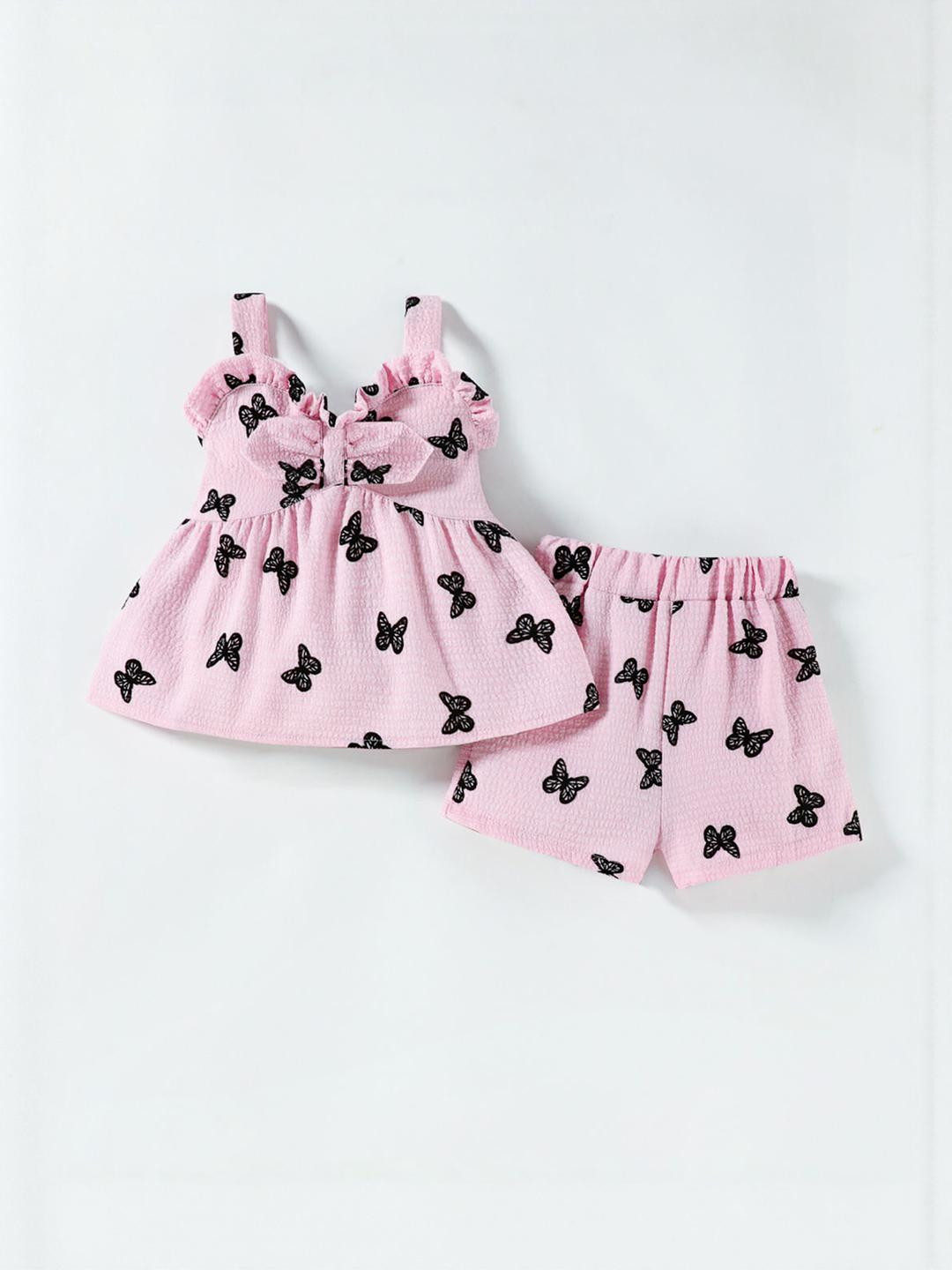 2-Pc Butterfly Blouse & Shorts