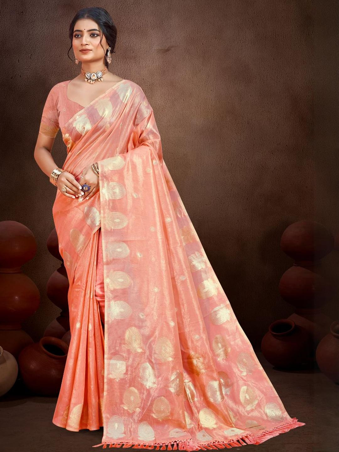 SANGAM PRINTS Ethnic Motifs Woven Design Munga Kota Tussar Saree