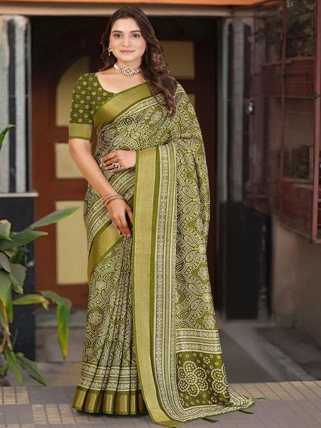 SSHAGUN LIFESTYLE Zari Border Bandhani Saree