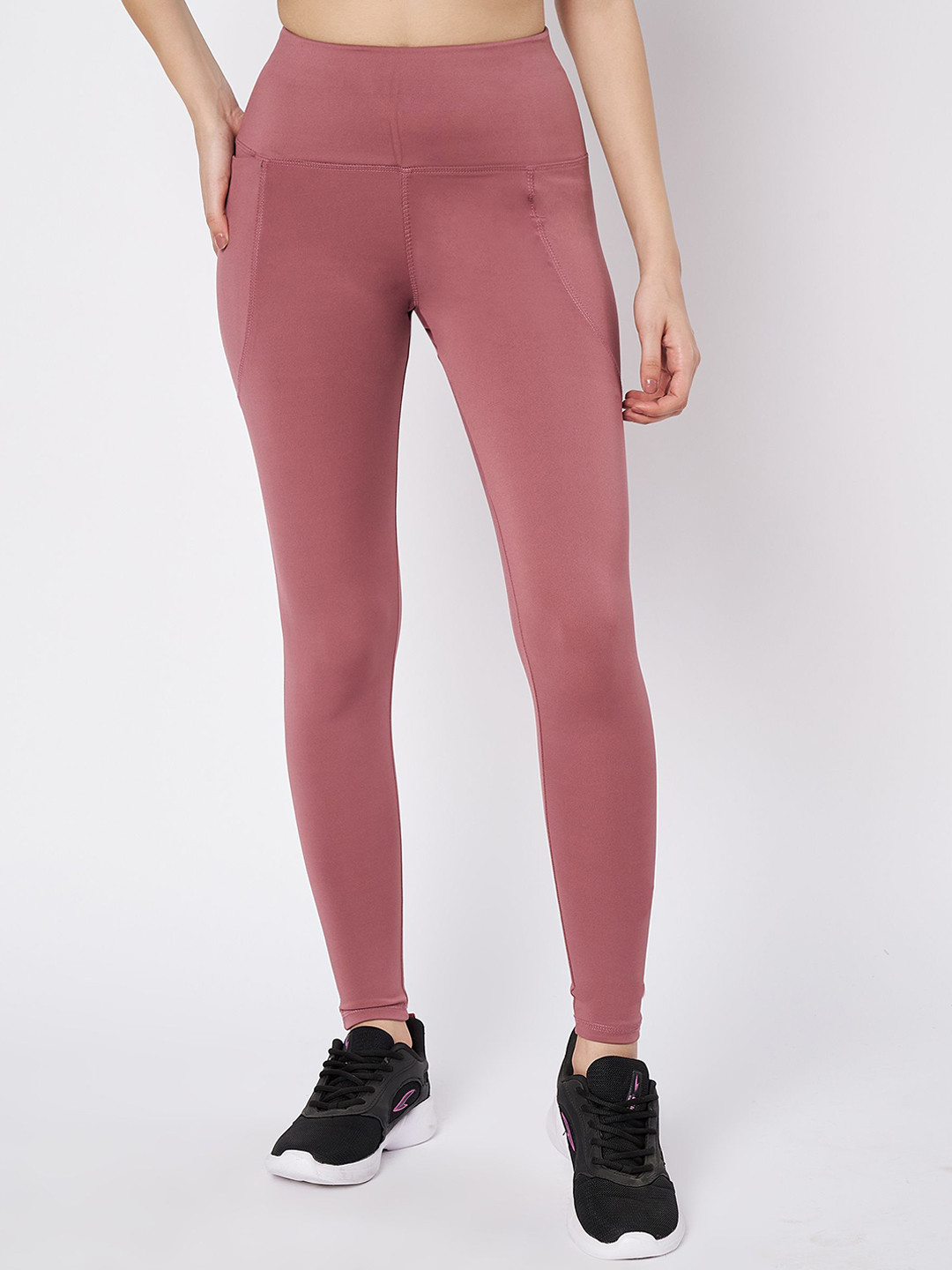 Mehrang Women Mesh Insert High-Rise Gym Tights With Side Pockets