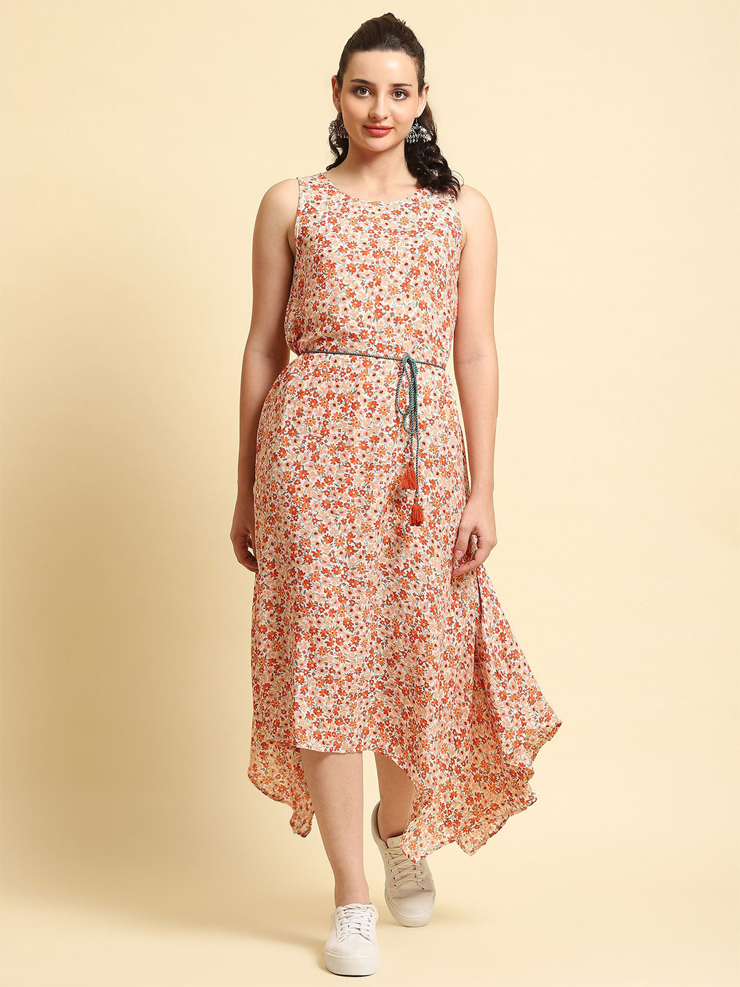 Shree Women Floral Printed Liva Crepe Shift Maxi Dress