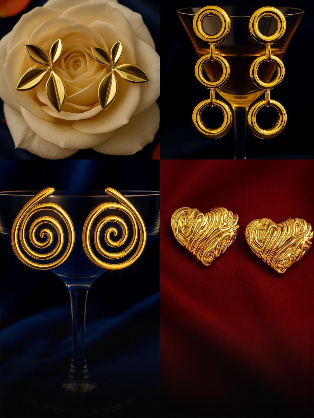 ISHTAARA Pack of 4 Gold-Plated Contemporary Stud Earrings