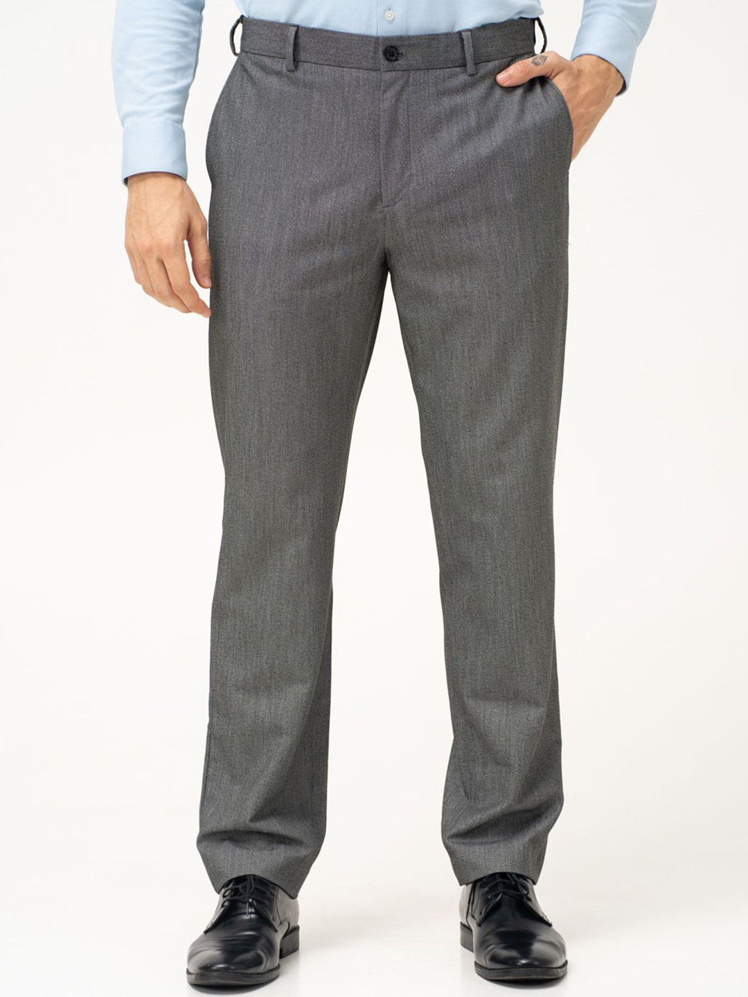 The Pant Project Men Black & White Textured Water Repellent Relaxed Fit Formal Pant