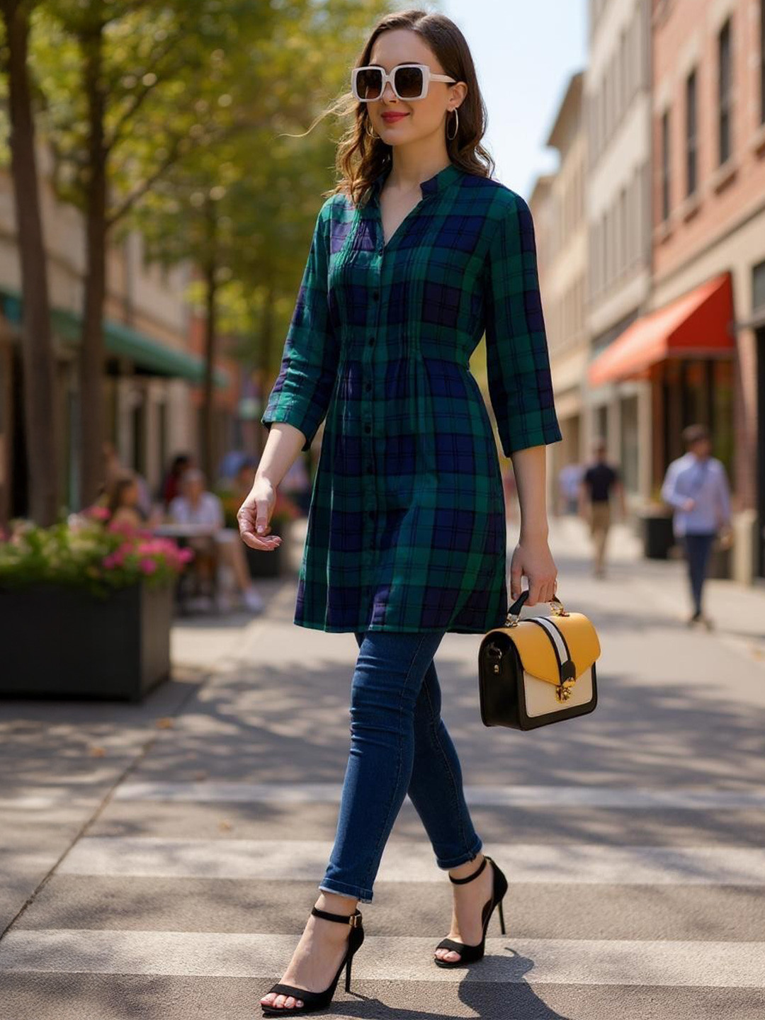 Hive91 Green Checked Shirt Dress