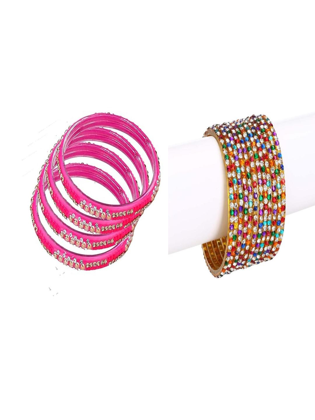 Somil Women Multi & Pink Pack Of 16 Handmade Traditional Glass Bangle Set