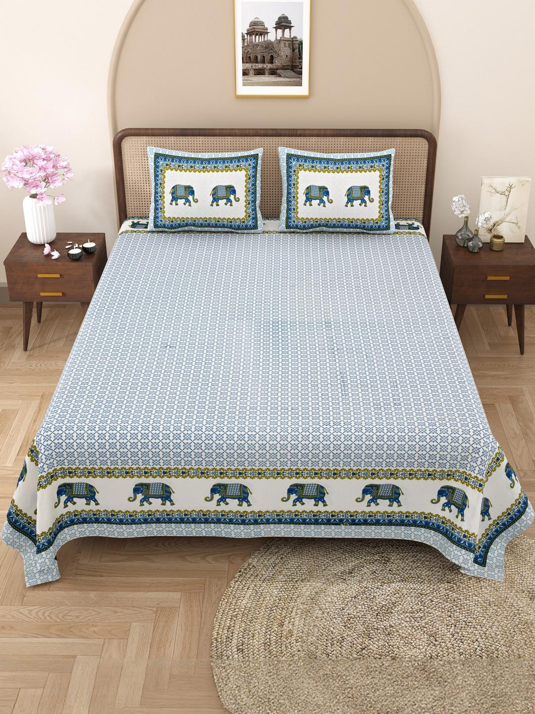 Shubastik 210 TC Pure Cotton King Size Bedsheet With 2 Pillow Covers (Size-90 X 108 Inch)