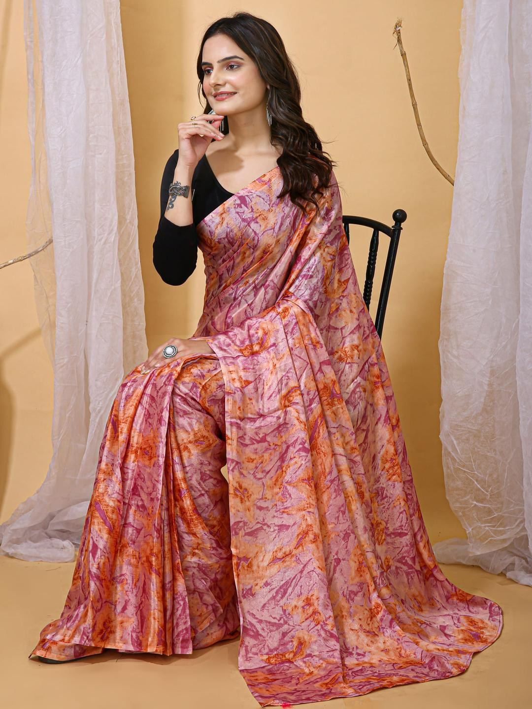 KALINI Purple Dyed Satin Banarasi Sarees