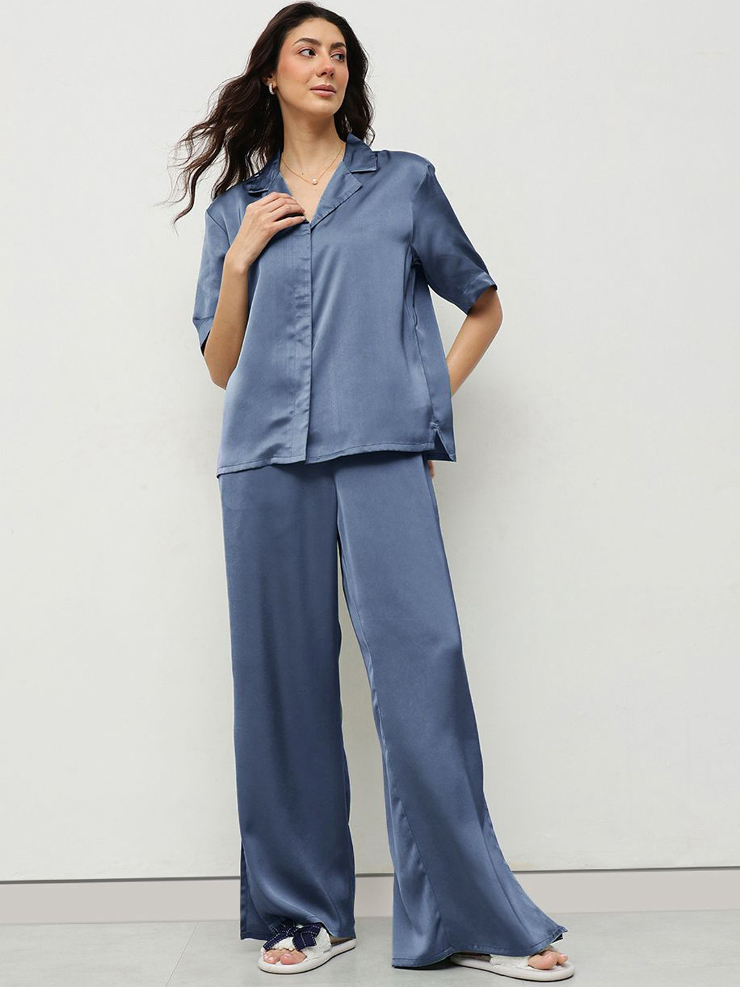 HOUSE OF S Women Short Sleeve Loungewear Shirt With Trouser Co-Ords