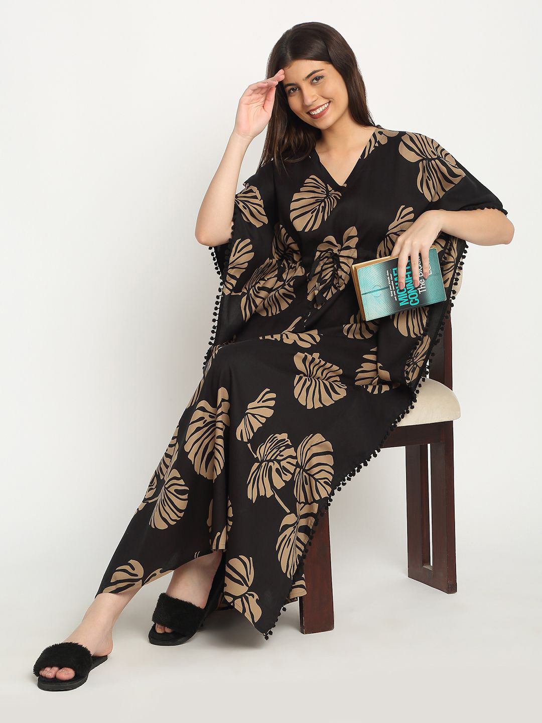 Sweet Dreams Tropical Printed V-Neck Maxi Kaftan Nightdress